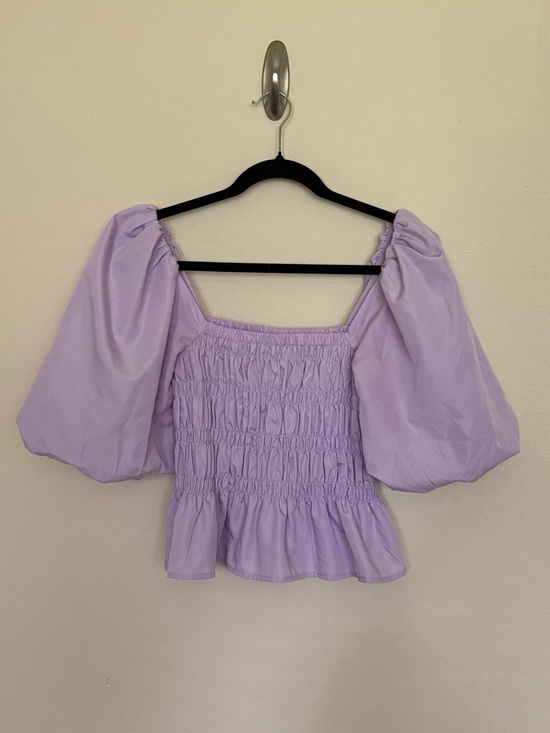 miami Tops - miami Lavender Smocked Puff-Sleeve Peplum Top Size M